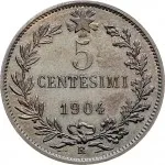 Regno d'Italia Vittorio Emanuele III di Savoia 1900 1936 Re 5 centesimi 1904 Valore entro semicorona di alloro e quercia 1 tipo 25 mm 4,95 5,05 g rovescio