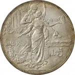 Regno d'Italia Vittorio Emanuele III di Savoia 1900 1936 Re 5 lire 1911 Italia e Roma genitrice 37 mm 24,675 25,075 g Ag rovescio
