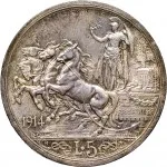 Regno d'Italia Vittorio Emanuele III di Savoia 1900 1936 Re 5 lire 1914 Italia su quadriga briosa 37 mm 24,675 25,075 g Ag rovescio