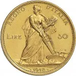 Regno d'Italia Vittorio Emanuele III di Savoia 1900 1936 Re 50 lire 1910 1927 Italia aratrice 28 mm 16,145 16,112 g Au rovescio