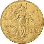 Regno d'Italia Vittorio Emanuele III di Savoia 1900 1936 Re 50 lire 1911 Italia e Roma genitrice 28 mm 16,145 16,112 g Au rovescio