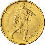 Regno d'Italia Vittorio Emanuele III di Savoia 1900 1936 Re 50 lire 1931 Anno IX 1933 Anno XI Littore 20.5 mm 4,369 4,408 g Au rovescio