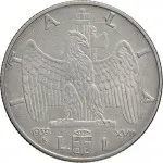 Regno d'Italia Vittorio Emanuele III di Savoia 1936 1943 Re e Imperatore 1 lira 1939 Anno XVII 1943 Anno XXI Aquila romana 2 tipo 26.7 mm 7,84 8,16 g Ac rovescio