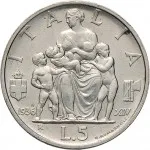 Regno d'Italia Vittorio Emanuele III di Savoia 1936 1943 Re e Imperatore 5 lire 1936 Anno XIV 1941 Anno XX Italia feconda 23 mm 4,726 5,025 g Ag rovescio