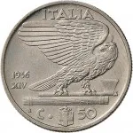 Regno d'Italia Vittorio Emanuele III di Savoia 1936 1943 Re e Imperatore 50 centesimi 1936 Anno XIV 1938 Anno XVII Aquila romana 1 tipo 24 mm 5,94 6,06 g Ni rovescio