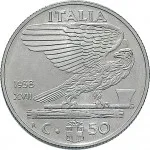 Regno d'Italia Vittorio Emanuele III di Savoia 1936 1943 Re e Imperatore 50 centesimi 1938 Anno XVII 1943 Anno XXI Aquila romana 2 tipo 24.1 mm 5,88 6,12 g Ac rovescio