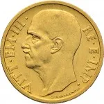 Regno d'Italia Vittorio Emanuele III di Savoia 1936 1943 Re e Imperatore 50 lire 1936 Anno XIV Insegna militare 20.5 mm 4,369 4,408 g Au dritto