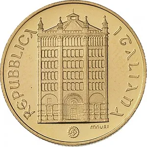Repubblica Italiana Lire 1946 2001 Repubblica Italiana Emissioni in oro confezionate 50.000 lire 1996 Battistero di Parma 20 mm 7,4625 7,5375 g Au dritto