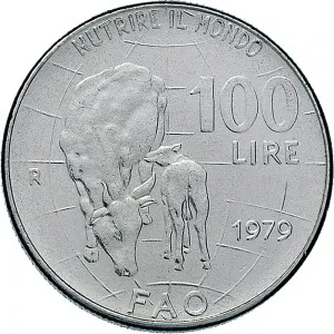 Repubblica Italiana Lire 1946 2001 Repubblica Italiana Monetazione del secondo periodo dal 1951 100 lire 1979 Vacca e vitello 27,8 mm 7,8 8,2 g Ac rovescio