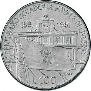 Repubblica Italiana Lire 1946 2001 Repubblica Italiana Monetazione del secondo periodo dal 1951 100 lire 1981 Palazzo Accademia navale 27,8 mm 7,8 8,2 g Ac rovescio