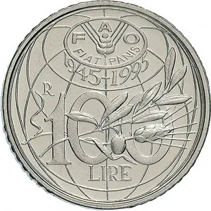 Repubblica Italiana Lire 1946 2001 Repubblica Italiana Monetazione del secondo periodo dal 1951 100 lire 1995 Globo terrestre 22 mm 4,4 4,6 g CuNi rovescio