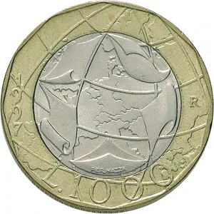 Repubblica Italiana Lire 1946 2001 Repubblica Italiana Monetazione del secondo periodo dal 1951 1.000 lire 1997 Geografia 1 tipo 27 mm 8,5 9,2 g Ba CuNi rovescio