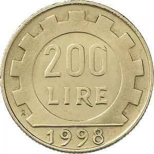 Repubblica Italiana Lire 1946 2001 Repubblica Italiana Monetazione del secondo periodo dal 1951 200 lire 1977 2001 Ingranaggio dentato 24 mm 4,9 5,1 g Ba rovescio