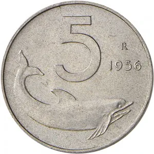 Repubblica Italiana Lire 1946 2001 Repubblica Italiana Monetazione del secondo periodo dal 1951 5 lire 1951 2001 Delfino 20,2 mm 0,98 1,02 g It rovescio