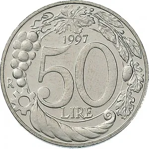 Repubblica Italiana Lire 1946 2001 Repubblica Italiana Monetazione del secondo periodo dal 1951 50 lire 1996 2001 Testa turrita 19,2 mm 4,3 4,7 g CuNi rovescio