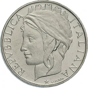 Repubblica Italiana Lire 1946 2001 Repubblica Italiana Monetazione del secondo periodo dal 1951 50 lire 1996 2001 Testa turrita 19,2 mm 4,3 4,7 g CuNi dritto