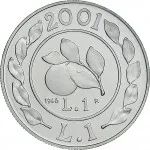 Repubblica Italiana Repubblica Italiana Lire 1946 2001Emissioni in argento confezionate 1 lira 2001 Storia della Lira Arancia 3 tipo 29 mm 10,945 11,055 g Ag rovescio
