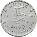 Repubblica Italiana Repubblica Italiana Lire 1946 2001Emissioni in argento confezionate 100 lire 1993 Banca d'Italia 22 mm 4,4 4,6 g Ag rovescio