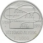 Repubblica Italiana Repubblica Italiana Lire 1946 2001Emissioni in argento confezionate 1.000 lire 1999 Vittorio Alfieri 31.4 mm 14,527 14,673 g Ag rovescio
