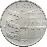 Repubblica Italiana Repubblica Italiana Lire 1946 2001Emissioni in argento confezionate 1.000 lire 2001 Giuseppe Verdi 31.4 mm 14,527 14,673 g Ag rovescio