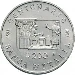 Repubblica Italiana Repubblica Italiana Lire 1946 2001Emissioni in argento confezionate 200 lire 1993 Banca d'Italia 24 mm 4,9 5,1 g Ag rovescio