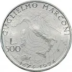 Repubblica Italiana Repubblica Italiana Lire 1946 2001Emissioni in argento confezionate 500 lire 1974 Guglielmo Marconi 29 mm 10,945 11,055 g Ag rovescio