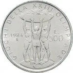 Repubblica Italiana Repubblica Italiana Lire 1946 2001Emissioni in argento confezionate 500 lire 1984 XXIII Olimpiade di Los Angeles 29 mm 10,945 11,055 g Ag rovescio