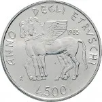 Repubblica Italiana Repubblica Italiana Lire 1946 2001Emissioni in argento confezionate 500 lire 1985 Anno degli etruschi 29 mm 10,945 11,055 g Ag rovescio