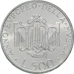 Repubblica Italiana Repubblica Italiana Lire 1946 2001Emissioni in argento confezionate 500 lire 1985 Anno europeo della musica 29 mm 10,945 11,055 g Ag rovescio