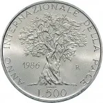 Repubblica Italiana Repubblica Italiana Lire 1946 2001Emissioni in argento confezionate 500 lire 1986 Anno internazionale della pace 29 mm 10,945 11,055 g Ag rovescio