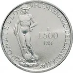 Repubblica Italiana Repubblica Italiana Lire 1946 2001Emissioni in argento confezionate 500 lire 1986 Donatello 29 mm 10,945 11,055 g Ag rovescio