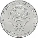 Repubblica Italiana Repubblica Italiana Lire 1946 2001Emissioni in argento confezionate 500 lire 1986 Mondiali di calcio Messico 29 mm 10,945 11,055 g Ag rovescio