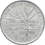 Repubblica Italiana Repubblica Italiana Lire 1946 2001Emissioni in argento confezionate 500 lire 1988 Costituzione italiana 29 mm 10,945 11,055 g Ag rovescio