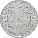 Repubblica Italiana Repubblica Italiana Lire 1946 2001Emissioni in argento confezionate 500 lire 1989 Mondiali di calcio Italia '90 1 tipo 29 mm 10,945 11,055 g Ag rovescio