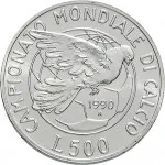Repubblica Italiana Repubblica Italiana Lire 1946 2001Emissioni in argento confezionate 500 lire 1990 Mondiali di calcio Italia '90 2 tipo 29 mm 10,945 11,055 g Ag rovescio
