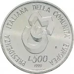 Repubblica Italiana Repubblica Italiana Lire 1946 2001Emissioni in argento confezionate 500 lire 1990 Presidenza italiana Comunit europea 2 tipo 29 mm 10,945 11,055 g Ag rovescio