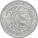 Repubblica Italiana Repubblica Italiana Lire 1946 2001Emissioni in argento confezionate 500 lire 1990 Scoperta dell'America 2 tipo 29 mm 10,945 11,055 g Ag rovescio