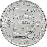 Repubblica Italiana Repubblica Italiana Lire 1946 2001Emissioni in argento confezionate 500 lire 1991 Scoperta dell'America 3 tipo 29 mm 10,945 11,055 g Ag rovescio