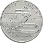 Repubblica Italiana Repubblica Italiana Lire 1946 2001Emissioni in argento confezionate 500 lire 1992 XXV Olimpiade di Barcellona 32 mm 14,945 15,055 g Ag rovescio