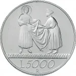 Repubblica Italiana Repubblica Italiana Lire 1946 2001Emissioni in argento confezionate 5.000 lire 1999 Anno Duemila La Fede 2 tipo 32 mm 17,91 18,09 g Ag rovescio