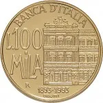 Repubblica Italiana Repubblica Italiana Lire 1946 2001Emissioni in oro confezionate 100.000 lire 1993 Banca d'Italia 25 mm 14,925 15,075 g Au rovescio
