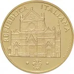 Repubblica Italiana Repubblica Italiana Lire 1946 2001Emissioni in oro confezionate 100.000 lire 1995 Basilica di Santa Croce 25 mm 14,925 15,075 g Au dritto