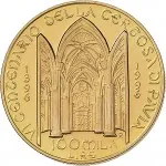 Repubblica Italiana Repubblica Italiana Lire 1946 2001Emissioni in oro confezionate 100.000 lire 1996 Certosa di Pavia 25 mm 14,925 15,075 g Au rovescio