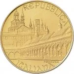 Repubblica Italiana Repubblica Italiana Lire 1946 2001Emissioni in oro confezionate 100.000 lire 1996 Certosa di Pavia 25 mm 14,925 15,075 g Au dritto