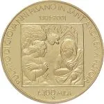 Repubblica Italiana Repubblica Italiana Lire 1946 2001Emissioni in oro confezionate 100.000 lire 2001 Pulpito di Giovanni Pisano 25 mm 14,925 15,075 g Au rovescio