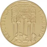 Repubblica Italiana Repubblica Italiana Lire 1946 2001Emissioni in oro confezionate 100.000 lire 2001 Pulpito di Giovanni Pisano 25 mm 14,925 15,075 g Au dritto