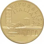 Repubblica Italiana Repubblica Italiana Lire 1946 2001Emissioni in oro confezionate 50.000 lire 1997 Chiesa di Sant'Ambrogio 20 mm 7,4625 7,5375 g Au dritto