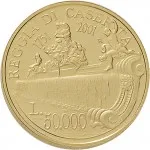 Repubblica Italiana Repubblica Italiana Lire 1946 2001Emissioni in oro confezionate 50.000 lire 2001 Reggia di Caserta 20 mm 7,4625 7,5375 g Au rovescio