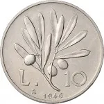Repubblica Italiana Repubblica Italiana Lire 1946 2001Monetazione del primo periodo fino al 1950 10 lire 1946 1950 Ramo di ulivo 29 mm 2,94 3,06 g It rovescio
