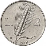 Repubblica Italiana Repubblica Italiana Lire 1946 2001Monetazione del primo periodo fino al 1950 2 lire 1946 1950 Spiga 24.1 mm 1,715 1,785 g It rovescio